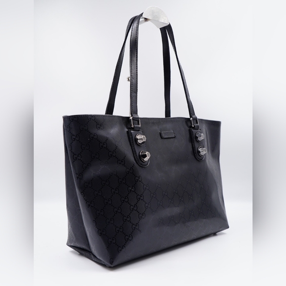 BA43❤️ Gucci Black GG Imprime Coated Canvas Metal Stud Tote Gucci - Picture 4 of 13